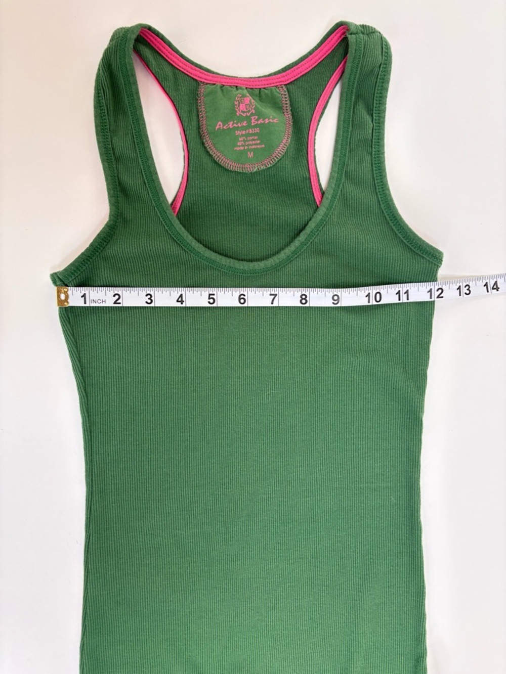 Y2K Ribbed Long Slim Active Basic Green Ribbed Tank Top M - Picture 6 of 8